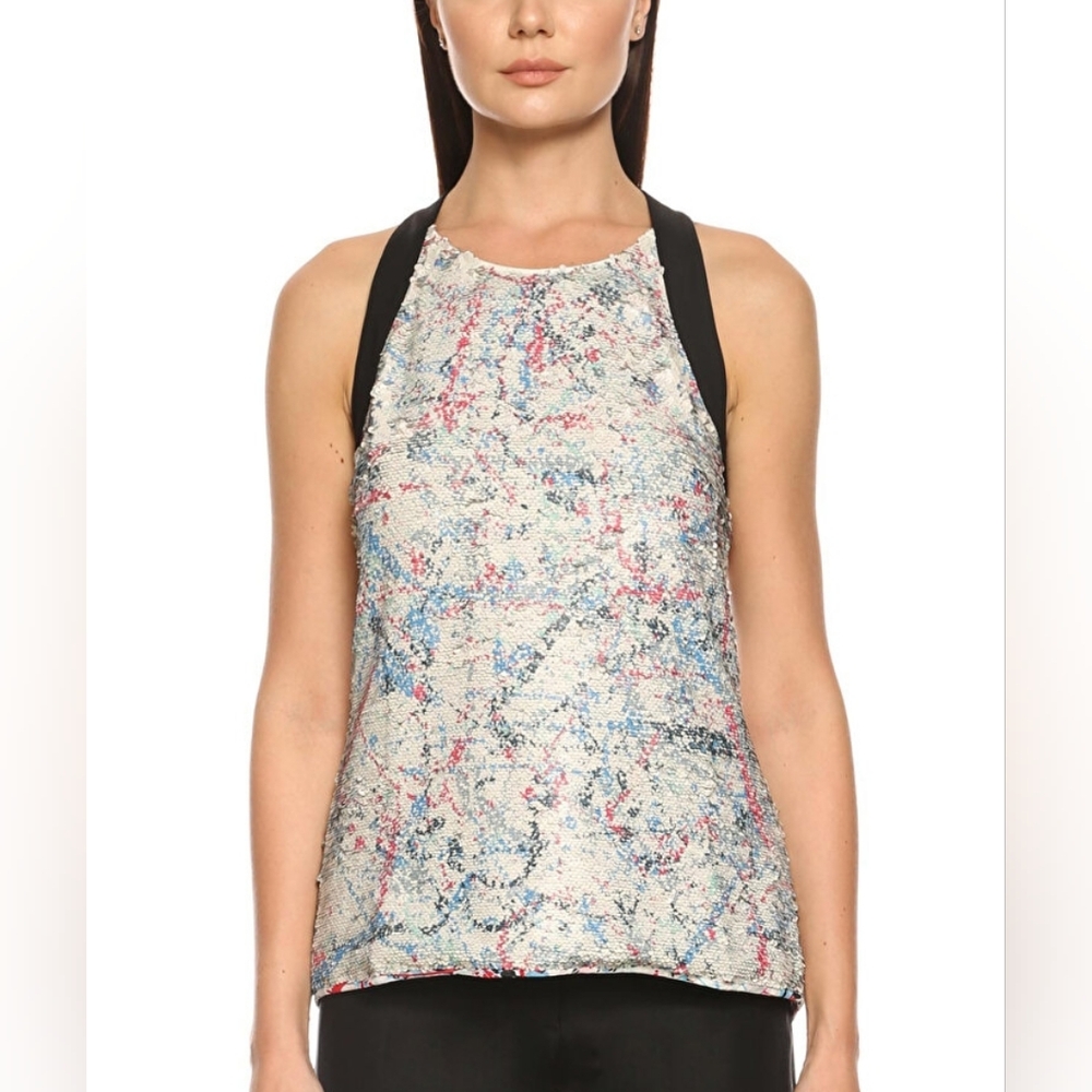 Sachin + Babi Flip Sequin Halter Top Sleeveless Cut Out Multicolored Size 2